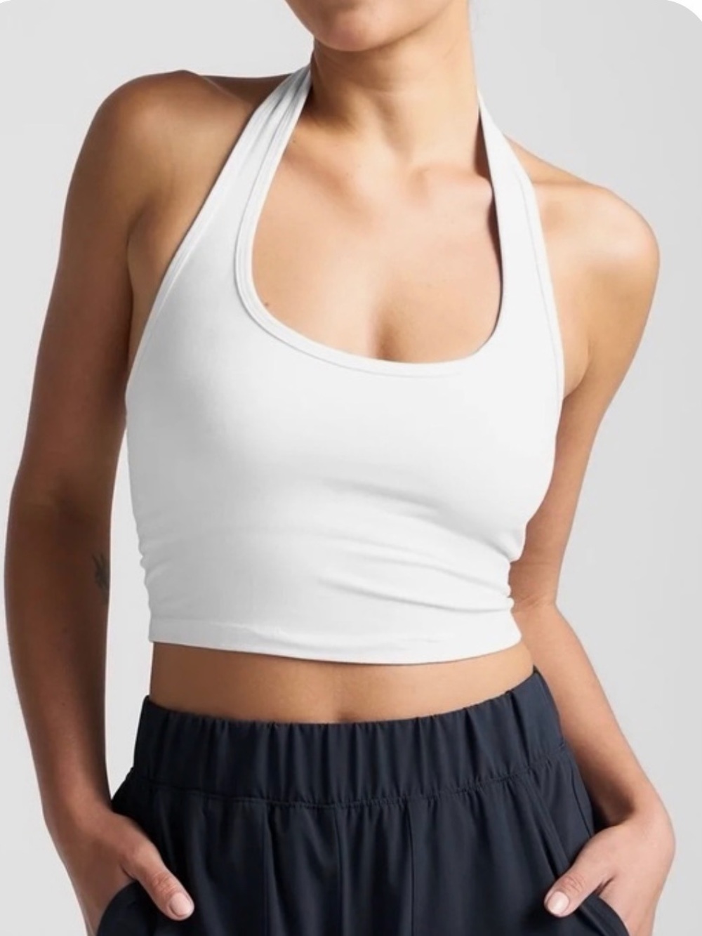 Beyond yoga - Well Rounded Cropped Halter Tank in Cloud White, Sz Small